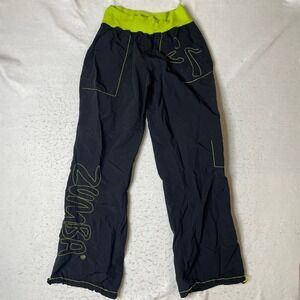 Zumba Cargo Pants Womens Black Neon Green Logo Athletic Dance Wear